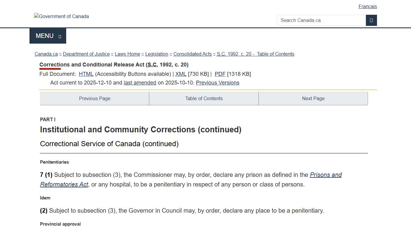 Corrections and Conditional Release Act