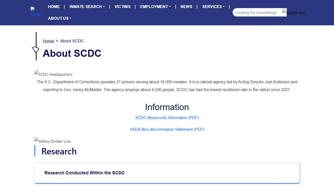 About SCDC South Carolina Department of Corrections